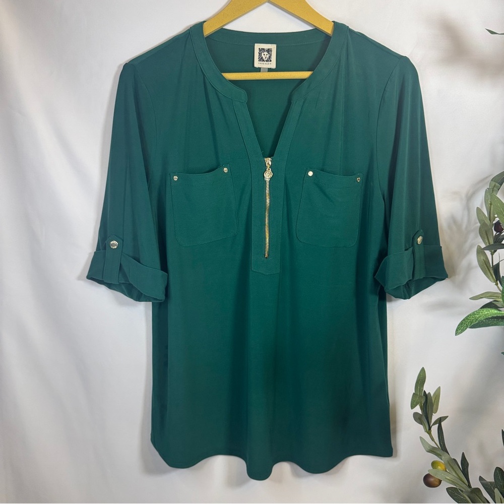 Anne Klein Emerald Blouse with Gold Accent